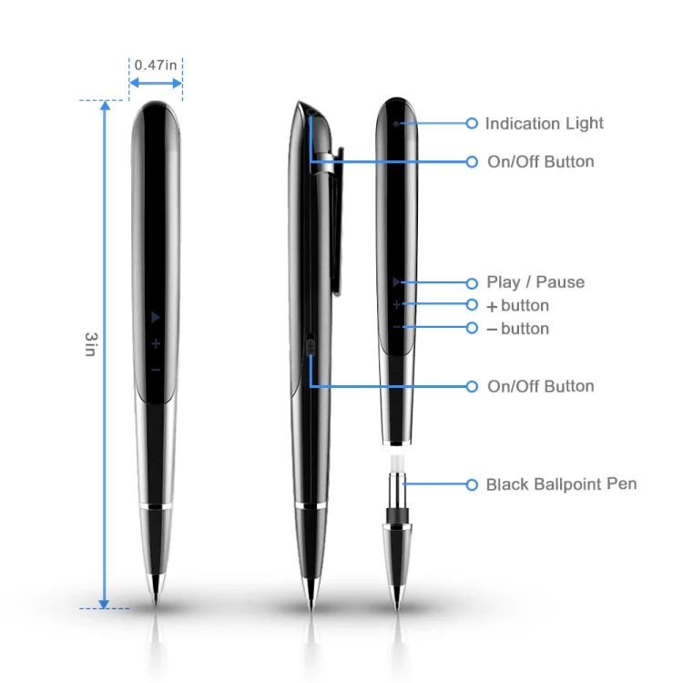 8GB Pen voice recorder mp3 speler  met geluidsdetectie en schermpje